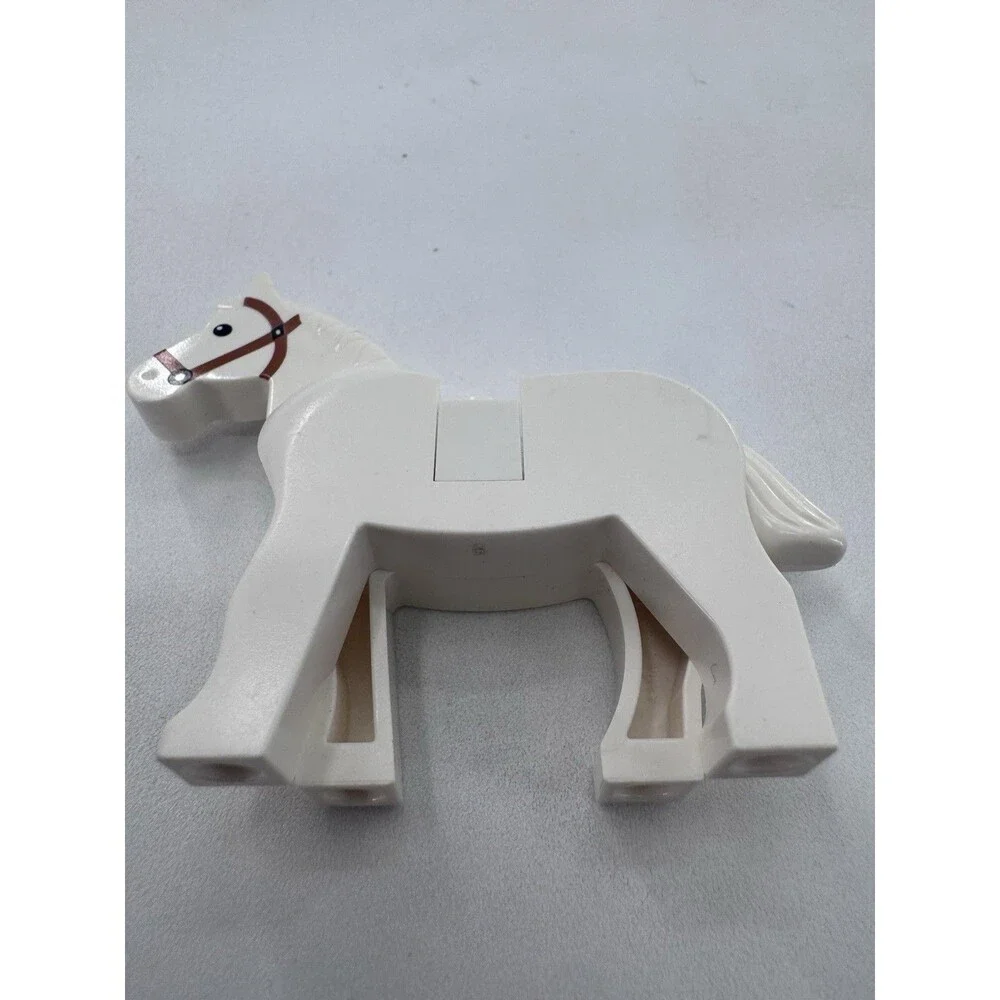 Lego White Horse With Dark Orange Brown Bridle Pattern Castle Knights Animal VTG